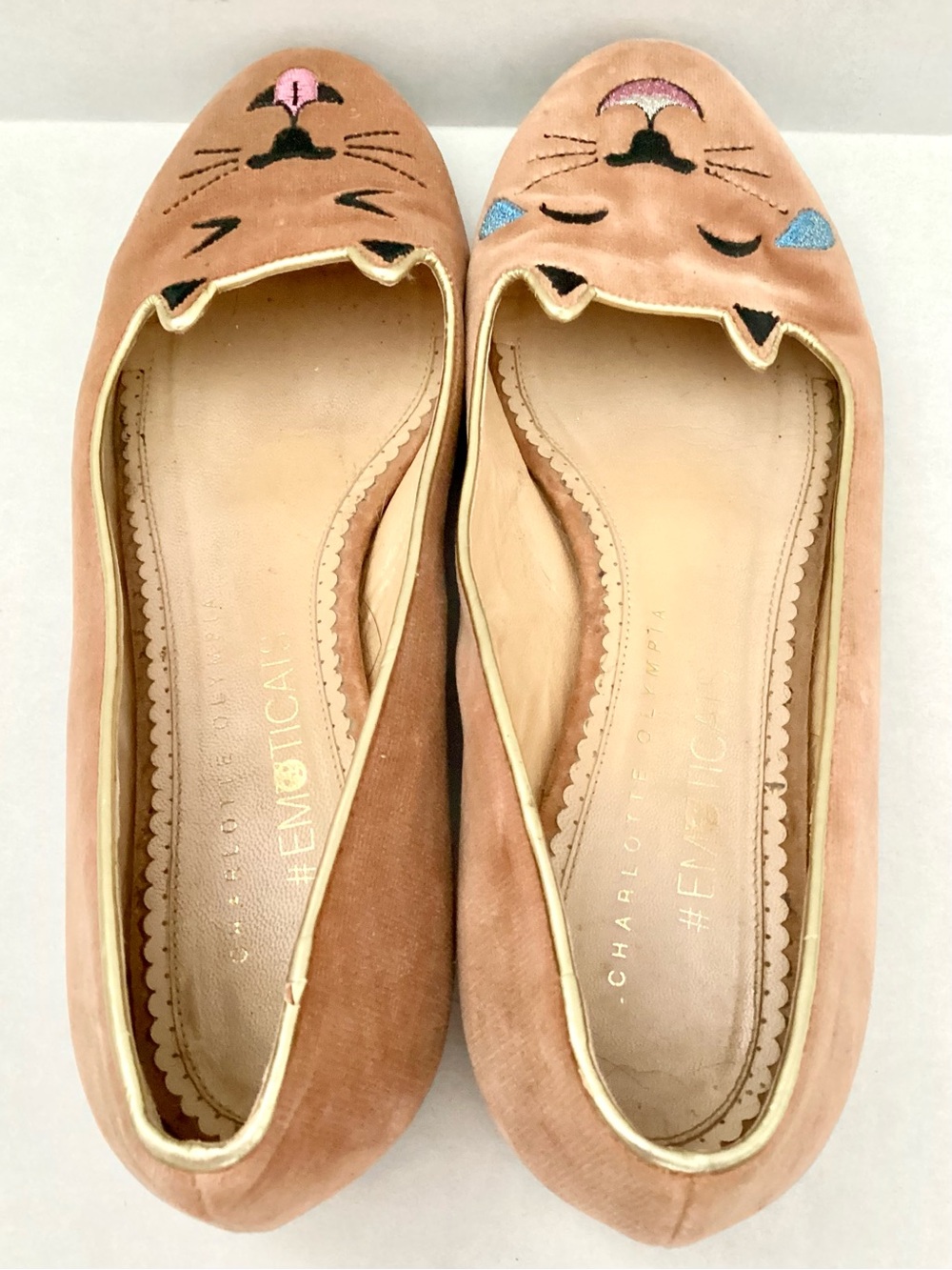 CHARLOTTE OLYMPIA #EMOTICATS Velvet Flats Size 39 Org. $525 - Picture 12 of 13